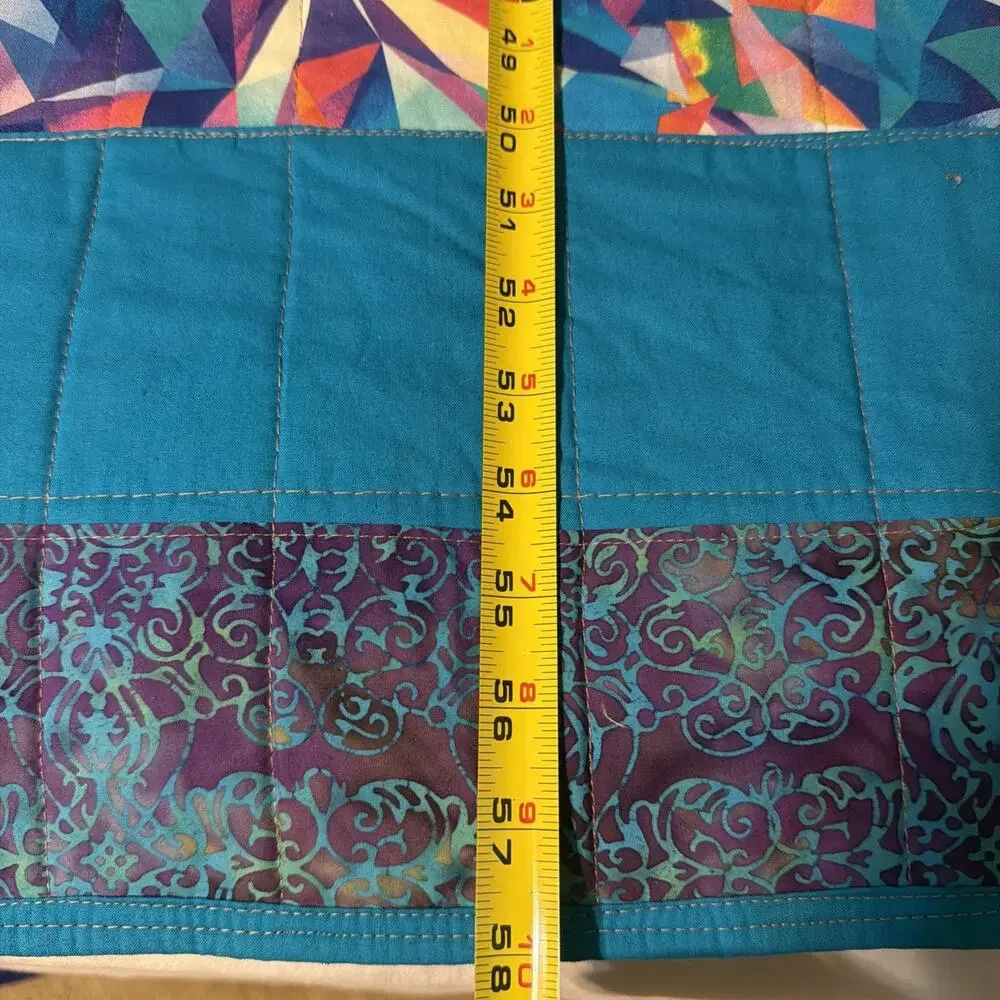 New Batik Lap Quilt Throw Blanket Handmade Machine Stitched Blue Green 58x58”
